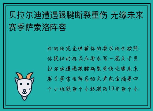 贝拉尔迪遭遇跟腱断裂重伤 无缘未来赛季萨索洛阵容 贝拉尔迪遭遇跟腱断裂重伤 无缘未来赛季萨索洛阵容